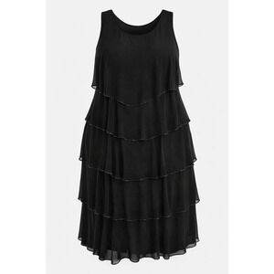 DressBarn Black Sheer Tiered Beaded Hem Cocktail Dress – NWT Sz 16